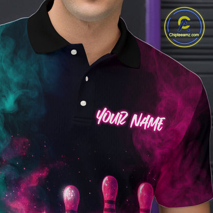 Green and Pink Smoke Bowling Shirts for Women Men Team Bowling Polo & Quarter Zip MBL129