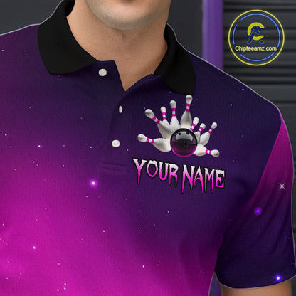 Purple Galaxy Bowling Shirts for Men Women Custom Team Bowling Jersey for Bowlers MBL125