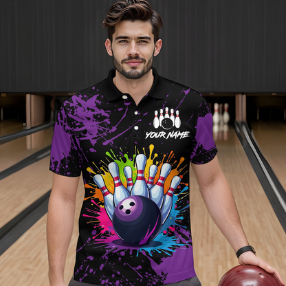 Custom Purple Watercolor Bowling Shirts for Men Women Team Funny Bowling Jersey MBL45
