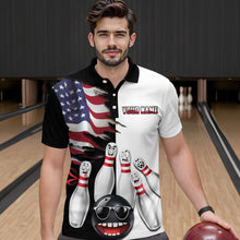 Load image into Gallery viewer, US Flag Bowling Shirt Funny Black &amp; White Bowling Jersey Men Polo Performance Bowling Shirt QZT263