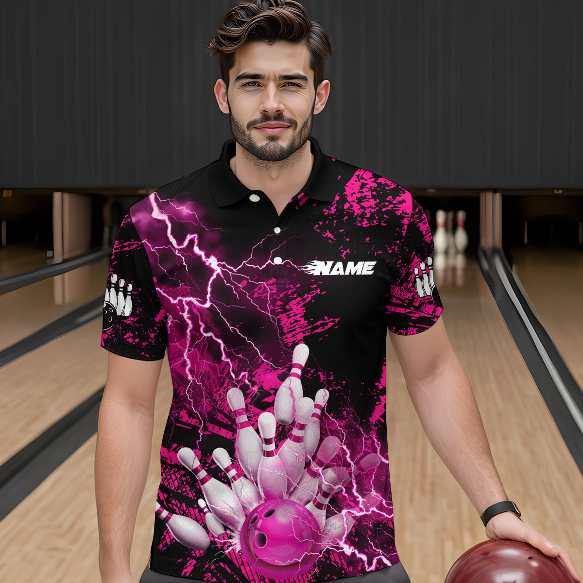 Pink Thunder Lightning Bowling Shirt Custom Colorful Bowling Jersey Men Women Team MBL67