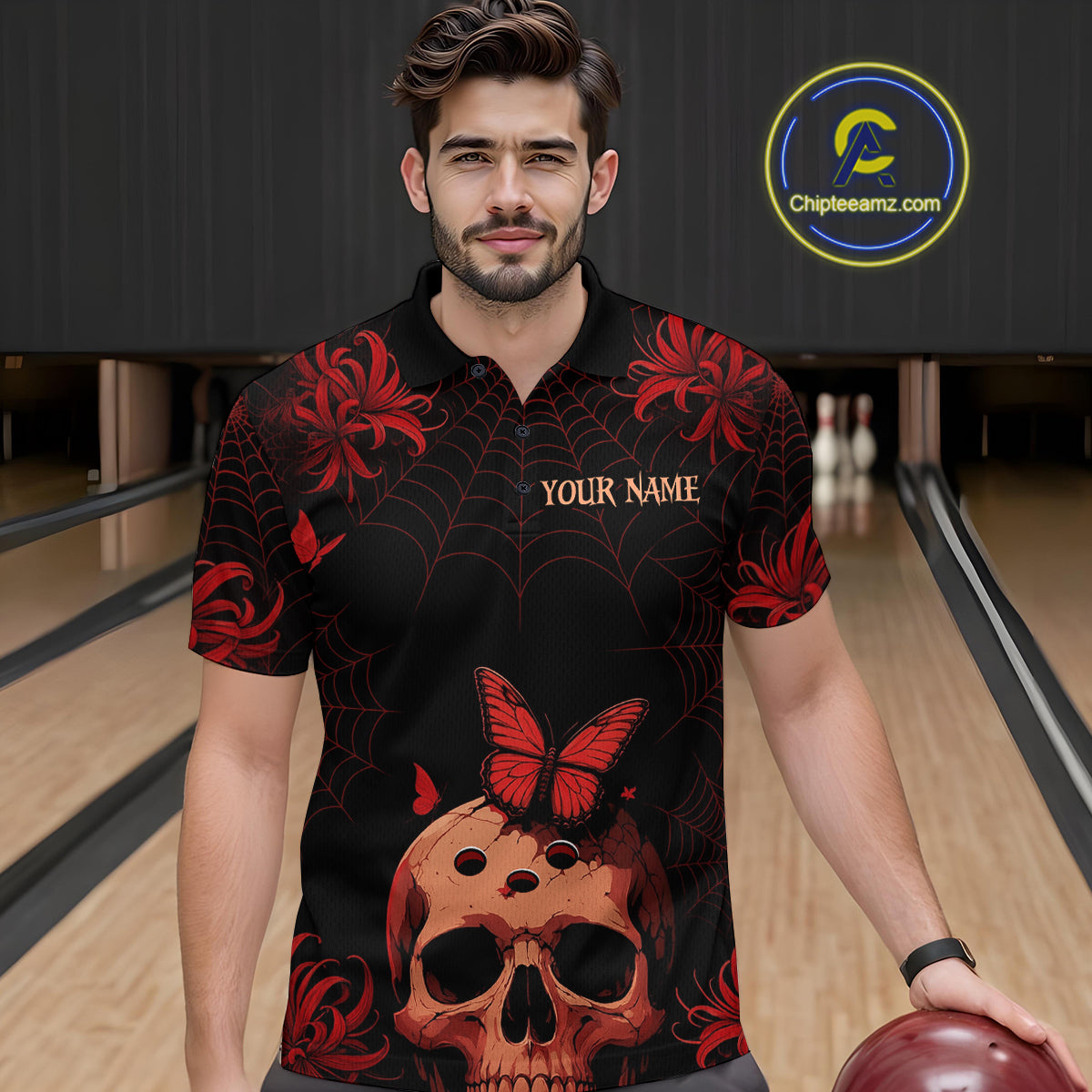 Skull Halloween Team Shirt Custom Horror Bowling Jersey for Men Bowling League Bowling Outfit QZT734