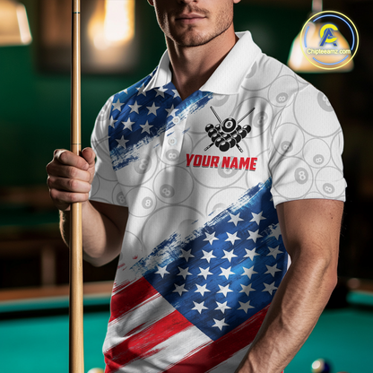 American Flag Personalized Billiard Team Jersey Billiard Gifts for Men Polo & 1/4 Zip Shirts NNT41