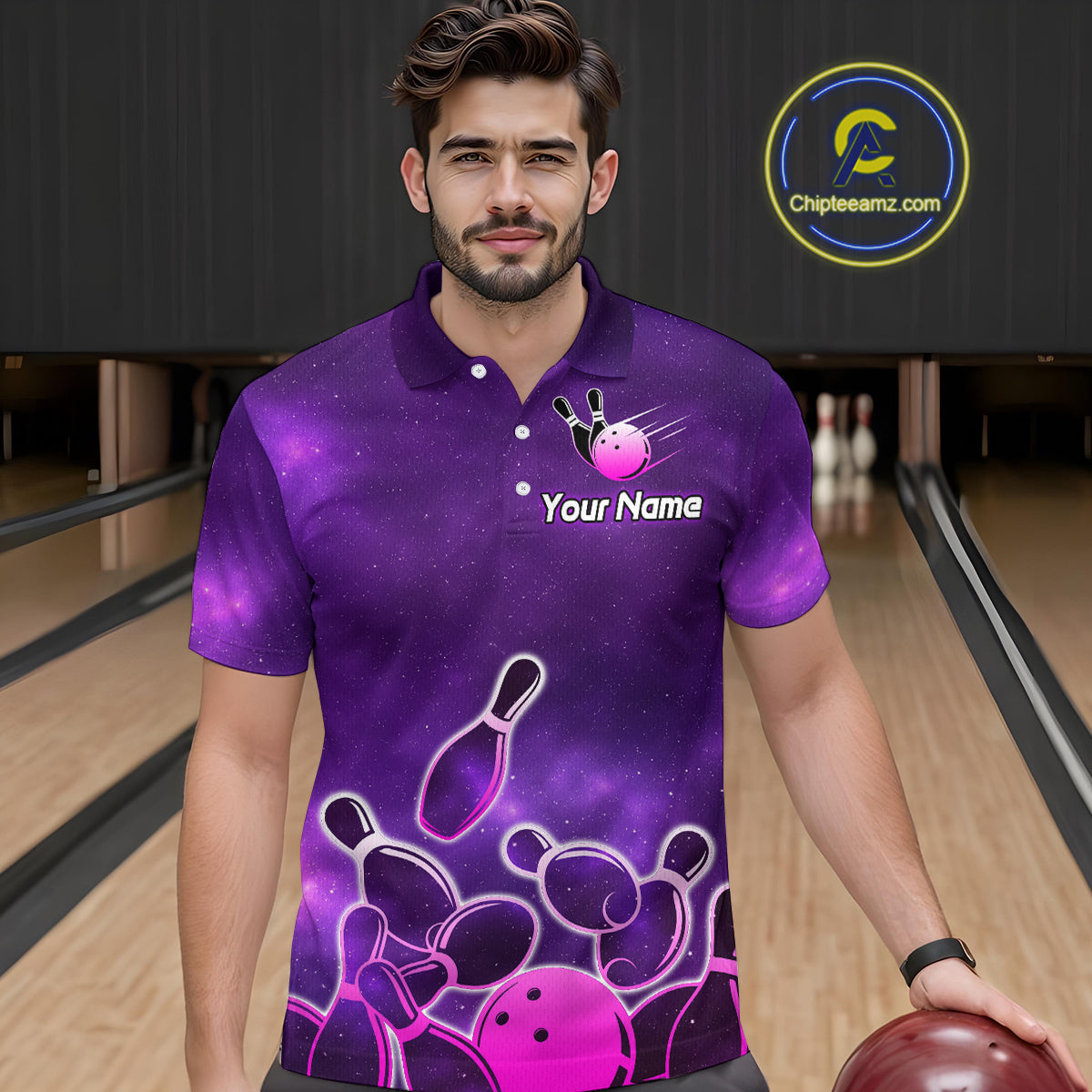 Purple Neon Bowling Shirts for Women Men Custom Team Bowling Polo & Quarter Zip MBL127