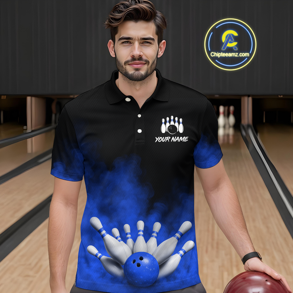 Blue Smoke Bowling Shirts for Men Women Team Personalized Bowling Polo and Quarter Zip MBL130