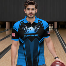 Load image into Gallery viewer, Custom Blue Bowling Jersey for Men Bowling Team Shirts Bowling Uniform Polo &amp; 1/4 Zip HNT158
