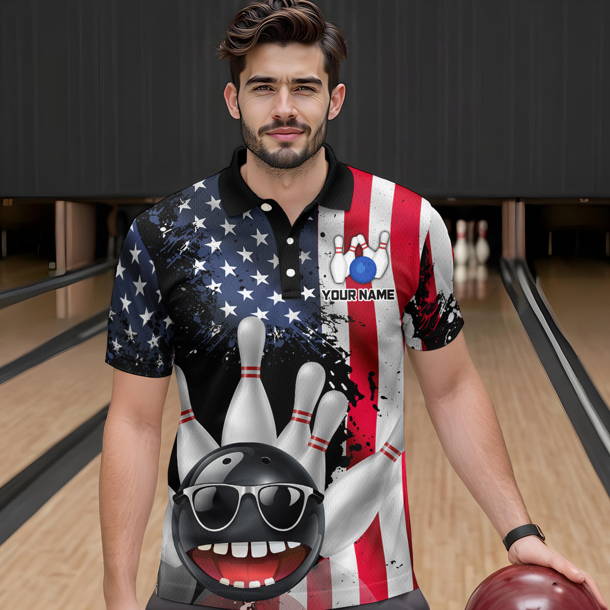 American Flag Bowling Shirts for Men Women Funny Bowling Jersey Team Bowling Shirt MBL10