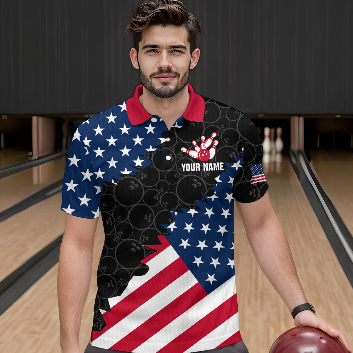 Custom American Bowling Polo Shirt for Men & Women Eagle Bowling Jersey Team League Black BDT548