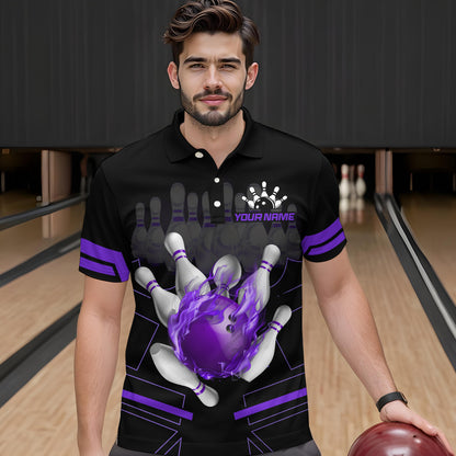 Custom Flame Bowling Jersey For Men Bowling Team Shirt League Bowling Polo Shirt BDT303
