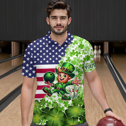 American flag St Patrick day shamrock pattern custom Team Bowling Polo, Quarter Zip shirt for Men NQS9581
