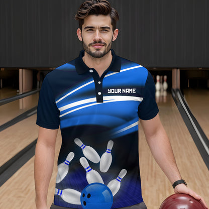 Custom Blue Bowling Jersey Bowling Team Shirts For Men Bowling League Polo & 1/4 Zip HNT163