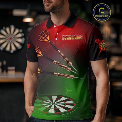 Men’s Personalized Darts Shirts With Multi-Color Dartboard And Flame Dart Arrows NYN0260