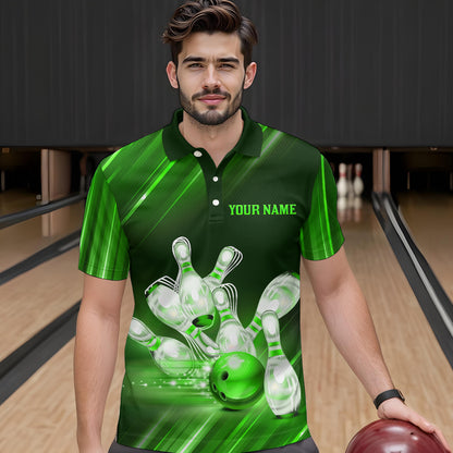 Custom Green Bowling Jersey for Men Bowling Team Shirts Bowling Uniform Polo & 1/4 Zip HNT162