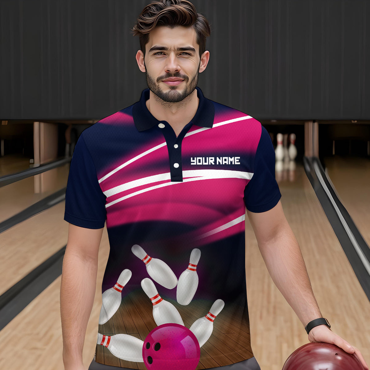 Custom Pink Bowling Jersey Bowling Team Shirts For Men Bowling League Polo & 1/4 Zip HNT163