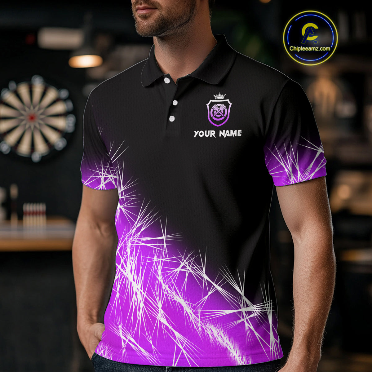 Purple Icy Lights Mens Darts Polo & Quarter Zip Custom Dart Shirts For Team Darts Jerseys Outfit TDM4149