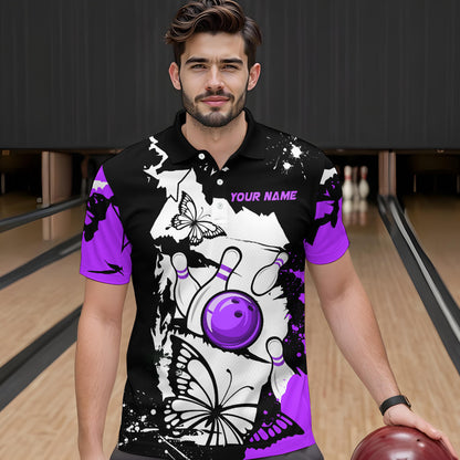Custom Purple Butterflies Bowling Shirt for Men Women Team Bowling Polo&Quater Zip MBL76