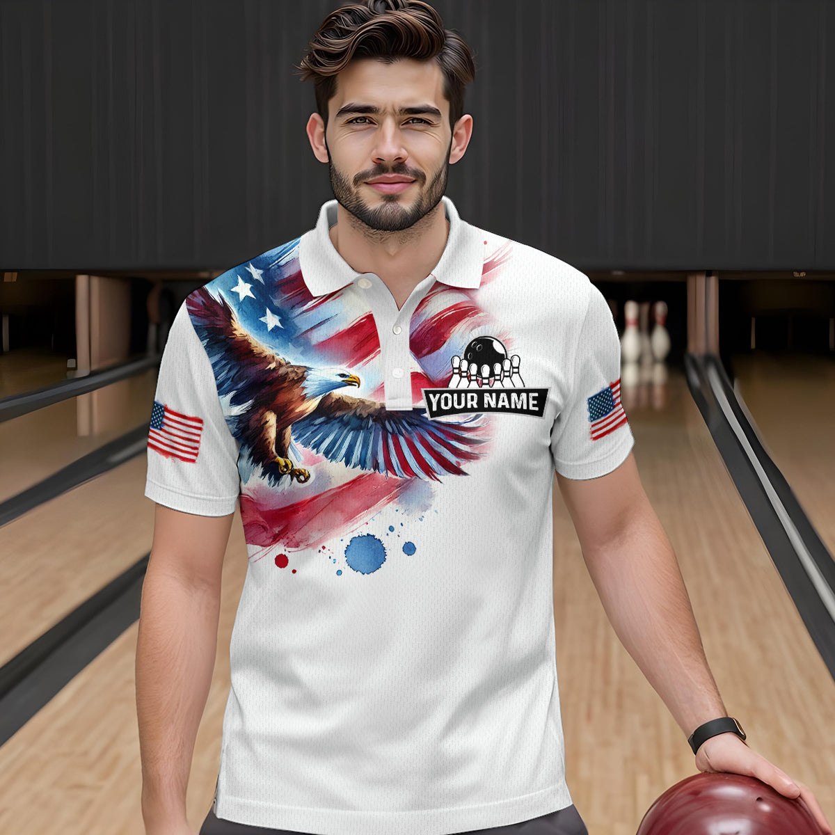 Patriotic Eagle Bowling Shirts American Flag Bowling Polo & 1/4 Shirt for Men Women MBL12