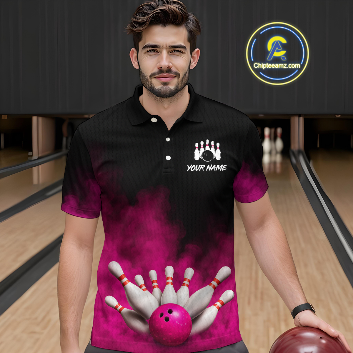 Pink Smoke Bowling Shirts for Men Women Team Personalized Bowling Polo and Quarter Zip MBL130
