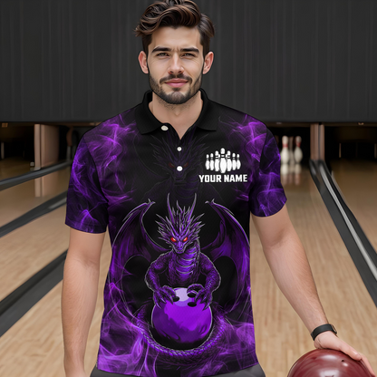 Purple Dragon Custom Name Bowling Shirts For Men, Bowling Team Jersey Polo & Quarter-Zip Shirt HNT39