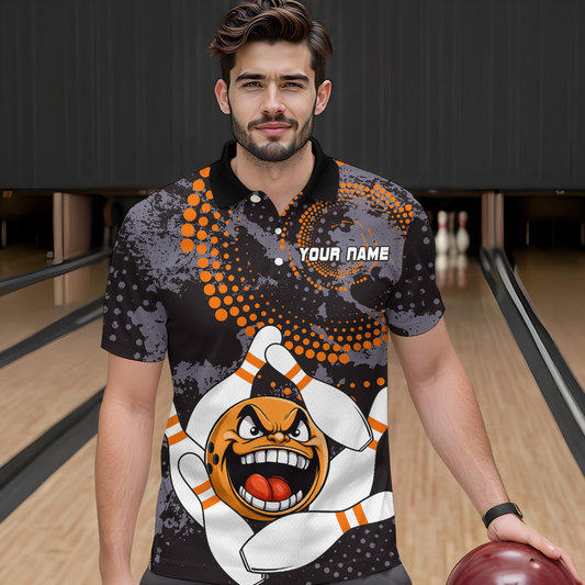 Orange Camo Bowling Shirt Funny Bowling Team Jersey for Men Polo Bowling Shirt QZT255