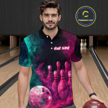 Load image into Gallery viewer, Green and Pink Smoke Bowling Shirts for Women Men Team Bowling Polo &amp; Quarter Zip MBL129