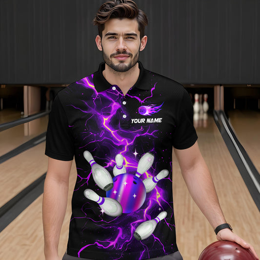 Black and Purple Lightning Bowling Shirts For Men Custom Bowling Team Uniform Bowlers Outfits NQS9597