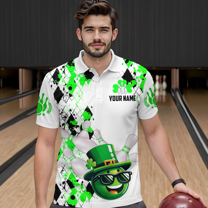 Custom Green Funny Bowling Shirt St Patrick Day Bowling Polo Team Jersey Unisex QZT620