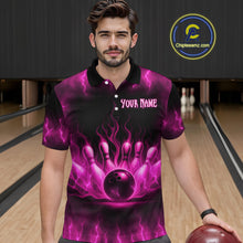 Load image into Gallery viewer, Custom Pink Flame Bowling Shirts for Women Men Team Bowling Polo and Quarter Zip MBL132