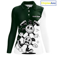 Load image into Gallery viewer, Green White Funny Golf Ball Pattern Womens Golf Polo Shirts Custom Golf Outfits Ladies, Green Golf Tops NHT785