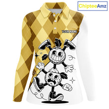 Load image into Gallery viewer, Funny Golf Ball Pattern Argyle Womens Golf Polo Shirts Custom Golf Outfits Ladies, Green Golf Tops NHT786