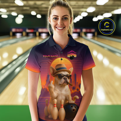 Custom Funny Dog Bowling Jersey for Women Bowling Uniform Polo & 1/4 Zip Bowling Team Shirts HNT135