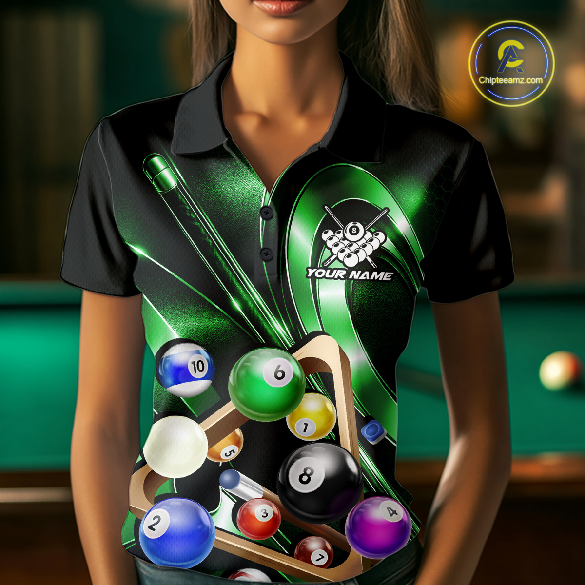 Custom Ball Pool Shirts Green Billiard Shirt for Women Billiard Team Jersey Billiard League NNT180