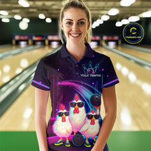 Load image into Gallery viewer, Neon Funny Family of Three Chicken Bowling Team Shirt for Women Bowling League Jersey Outfit Polo &amp; 1/4-Zip QZT761