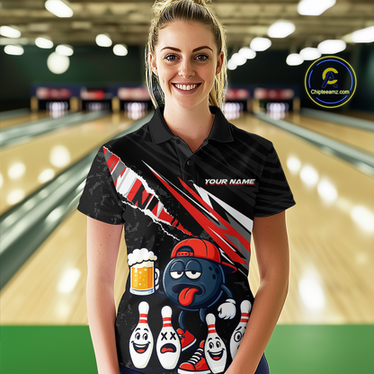 Custom Red Beer Bowling Jersey for Women Bowling Team Shirts Bowling Uniform Polo & 1/4 Zip HNT133