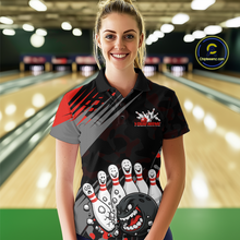 Load image into Gallery viewer, Custom Red Funny Bowling Shirt Crazy Bowling Jersey Women Polo &amp; 1/4 Zip Bowling Outfit QZT785