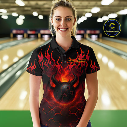 Red Flame Demon Bowling Ball Shirt for Women Custom Bowling Team Jersey Bowling Outfit QZT758