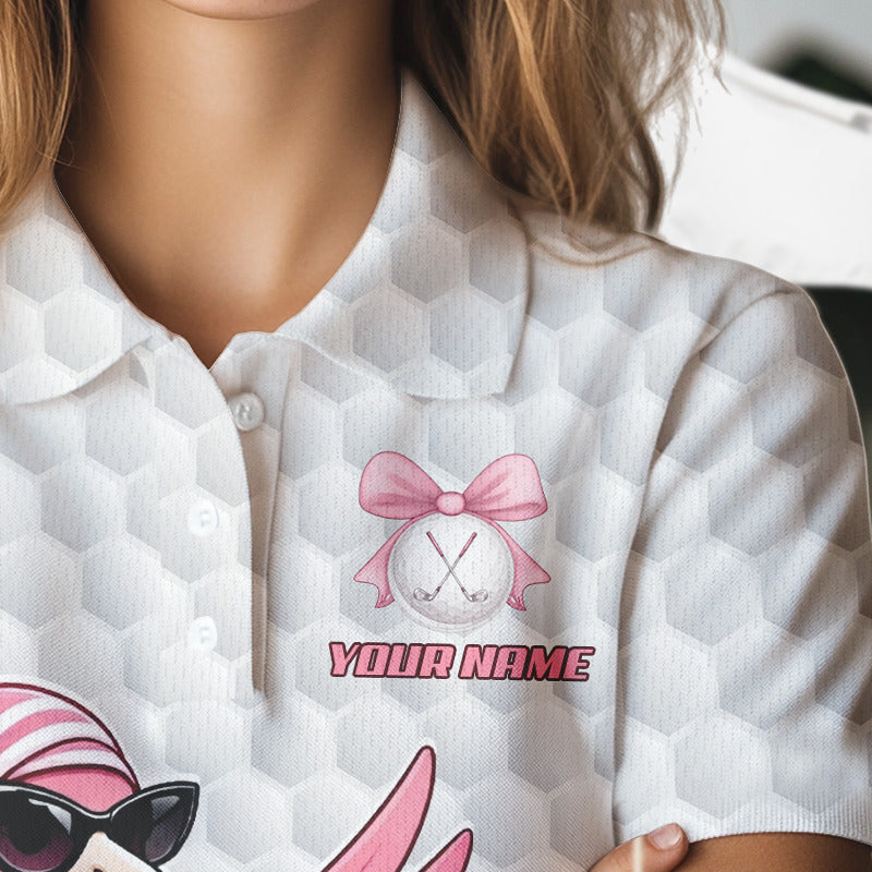 Pink Flamingo Golf Shirt For Women, Funny Pattern Golf Polo Shirt, Ladies Golf Outfit For Team NHT729