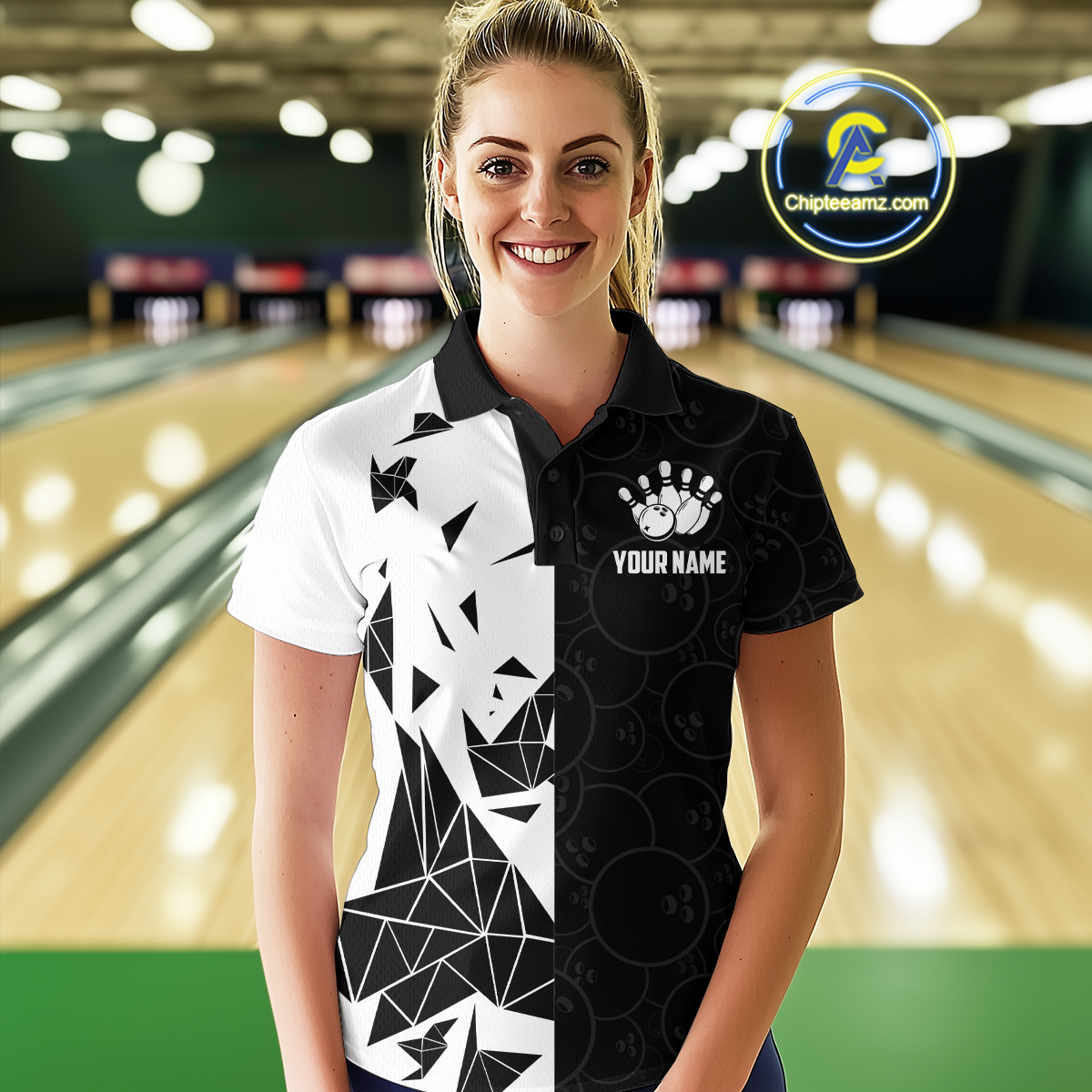 Black & White Bowling Shirts for Women Men Custom Team Bowling Polo&1/4 Zip Shirt MBL174