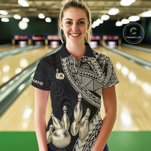 Load image into Gallery viewer, Black and Gold Tribal Pattern Bowling Jersey for Women Bowling Uniform Bowling Team Shirts HNT225
