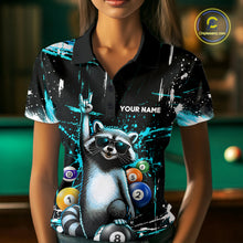 Load image into Gallery viewer, Custom Turquoise Funny Raccoon Billiard Shirt for Women 8 Ball Pool Billiard Jersey Polo &amp; 1/4-Zip BHT5
