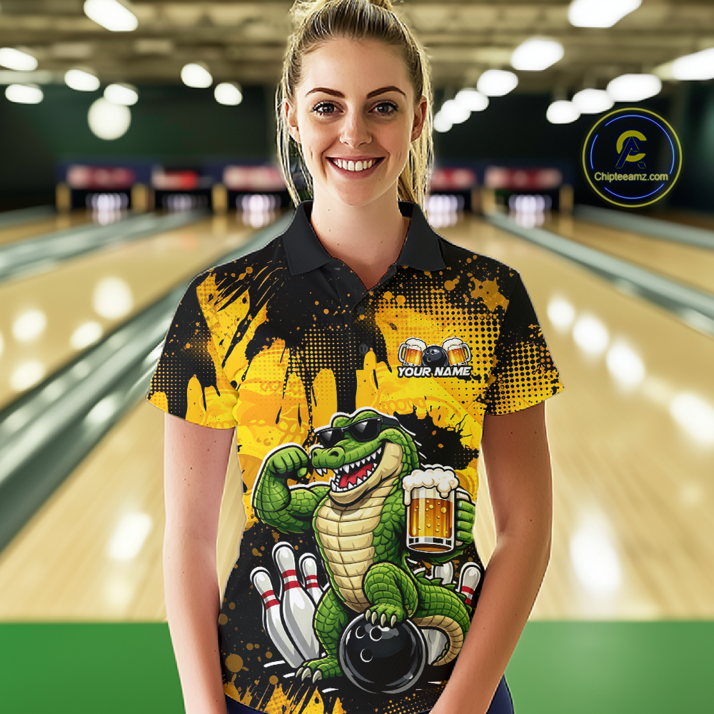 Custom Beer Alligator Bowling Jersey for Women Bowling Polo & 1/4 Zip Bowling Team Shirts HNT271