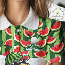 Load image into Gallery viewer, Golfing Flamingo Womens Funny Golf Polo Shirt Custom Green Pattern Watermelon Golf Ball Clothes Shirts NHT740