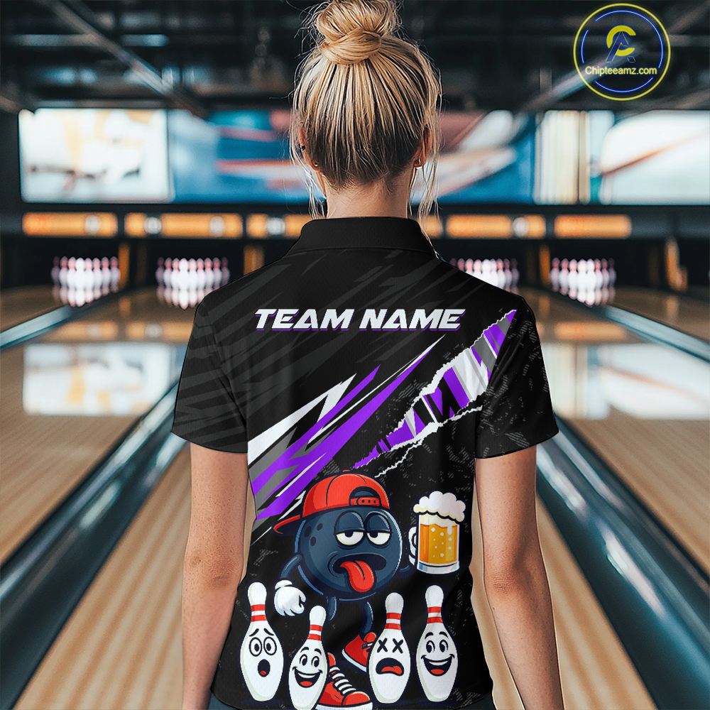 Custom Purple Beer Bowling Jersey for Women Bowling Team Shirts Bowling Uniform Polo & 1/4 Zip HNT133
