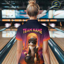 Load image into Gallery viewer, Custom Funny Cat Bowling Jersey for Women Bowling Uniform Polo &amp; 1/4 Zip Bowling Team Shirts HNT114