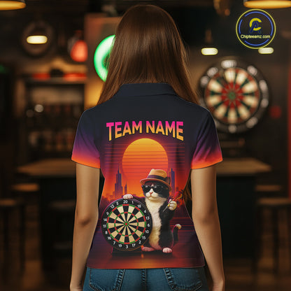 Funny Cat Retro Dart Shirts For Women Custom Dart Board Shirts Polo & 1/4 Zip Dart Jersey Team NNT124