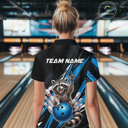 Custom Turquoise Raccoon Bowling Jersey for Women Bowling Team Shirts Bowling Polo & 1/4 Zip HNT254