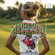 Load image into Gallery viewer, Golfing Flamingo Womens Funny Golf Polo Shirt Custom Green Pattern Watermelon Golf Ball Clothes Shirts NHT740