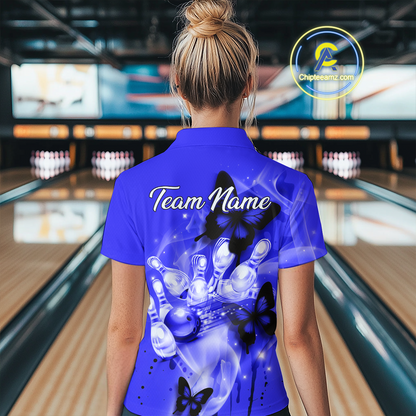 Custom Navy Blue Butterflies Bowling Shirts for Men Women Team MBL120