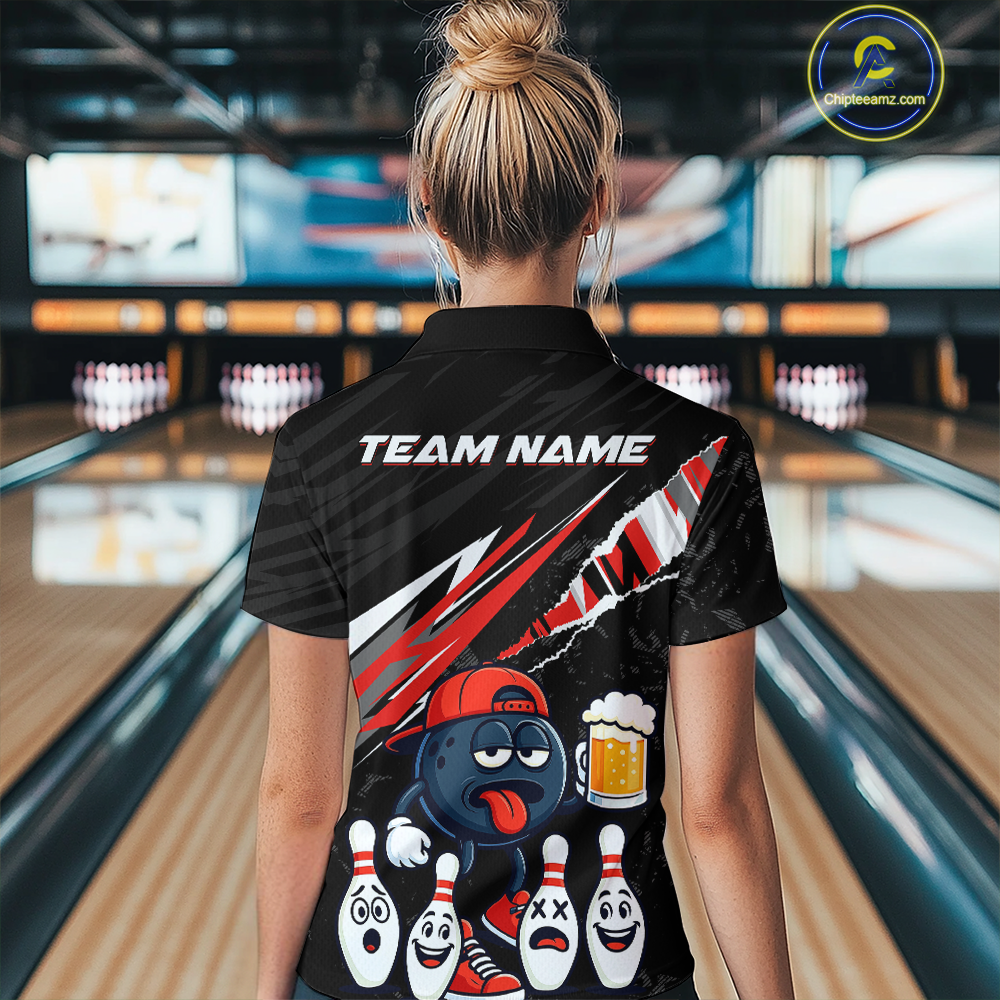 Custom Red Beer Bowling Jersey for Women Bowling Team Shirts Bowling Uniform Polo & 1/4 Zip HNT133