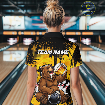Custom Beer Bear Bowling Jersey for Women Bowling Team Shirts Bowling Polo & 1/4 Zip HNT265